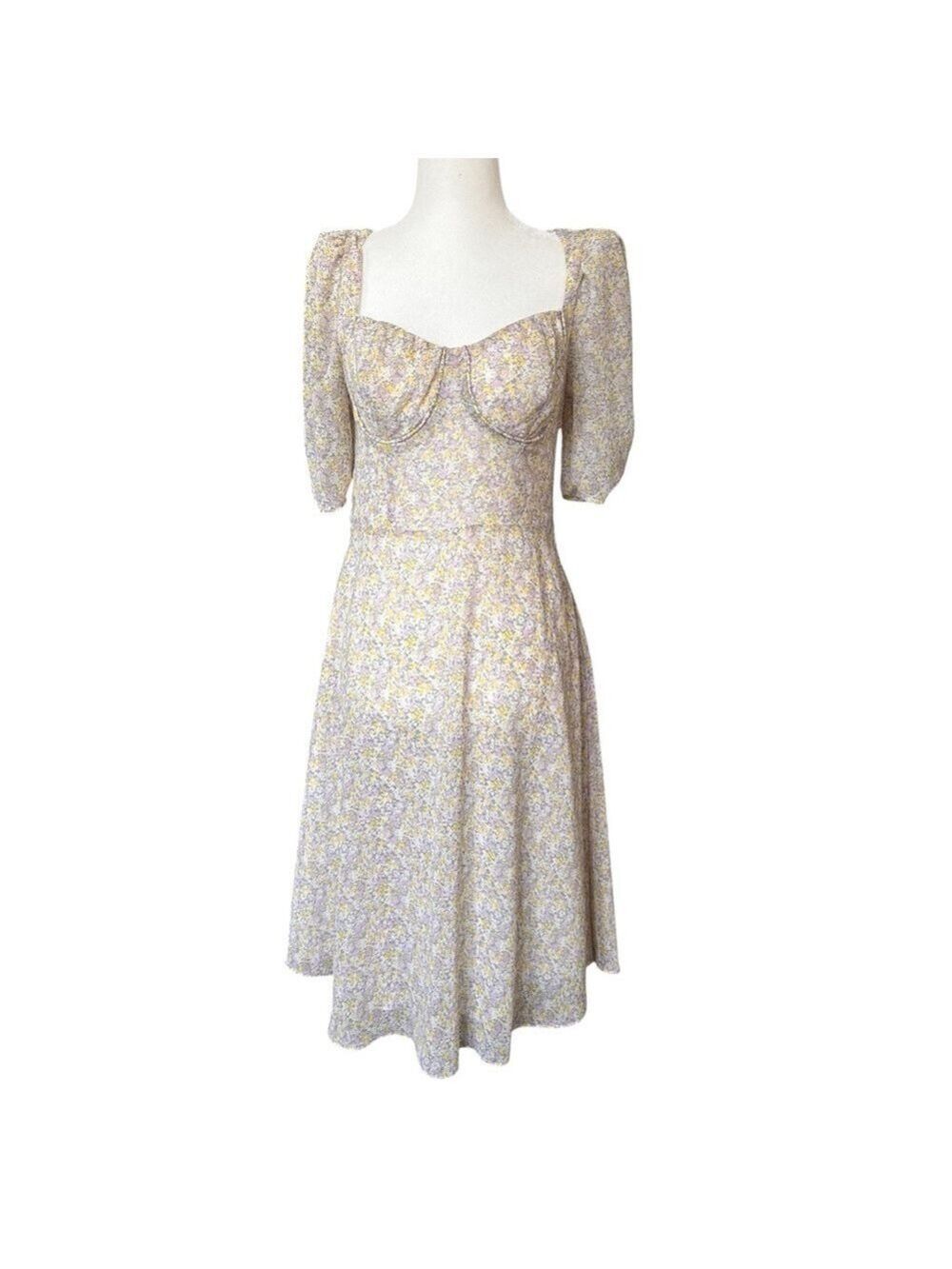 Floral Coquette Sun Dress Butter Yellow balloon sleeves No Size tag fits sm
